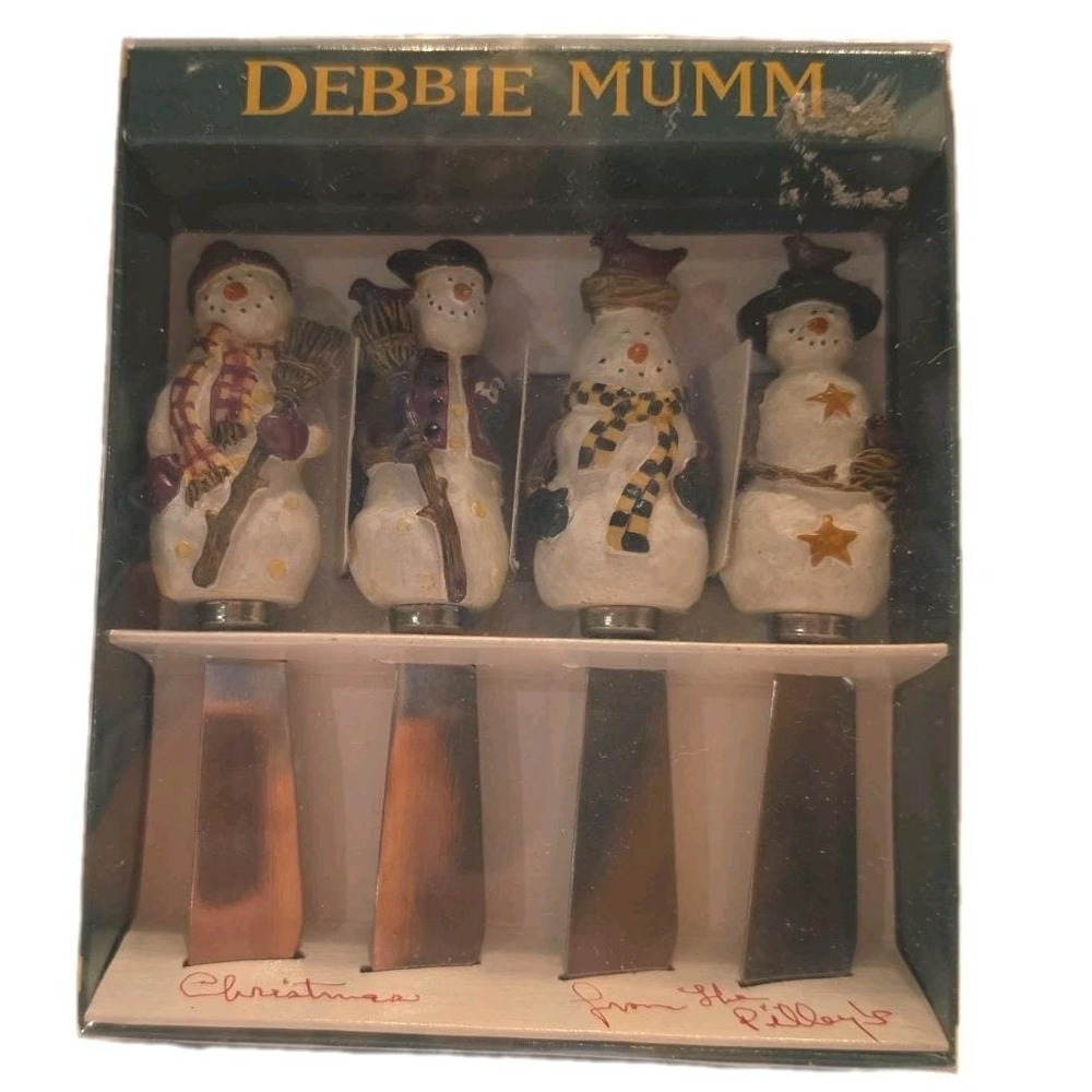 New Vintage 1999 Debbie Mumm Holiday Snowman Cheese Spreaders Christmas Set Of 4